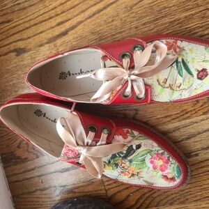 Vintage Wild Red Floral Women's Shoes Lace Cottagecore Western Sz 8 $110 Y2K